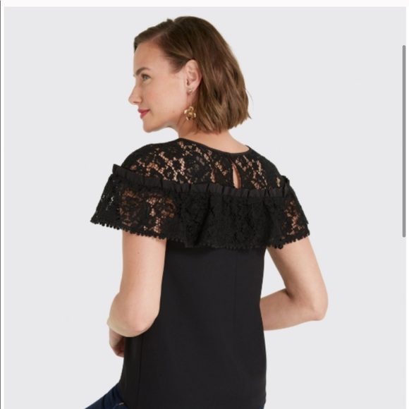 NEW • Draper James • Lace Popover Blouse Black - Picture 3 of 5